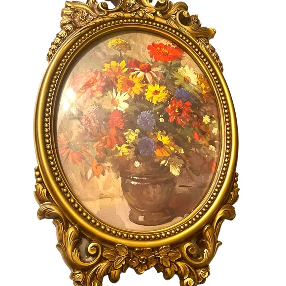 Large Vintage Syroco 1960s gold gilt flower picture framed - Picture 2 of 11
